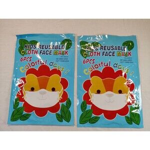 2 Packaged, 6 Masks Kids Reusable Cloth Face Mask Colorful Days Brand New Sealed